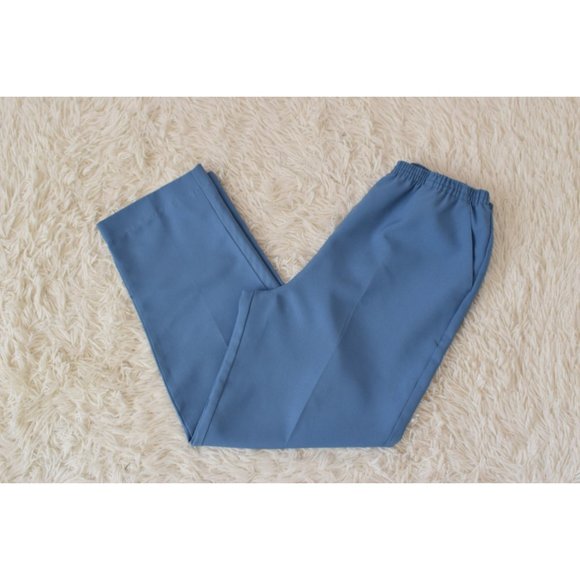 Vintage 80s Cornflower Blue Gathered Waist Polyester Trousers | 26-34 waist - Picture 6 of 7